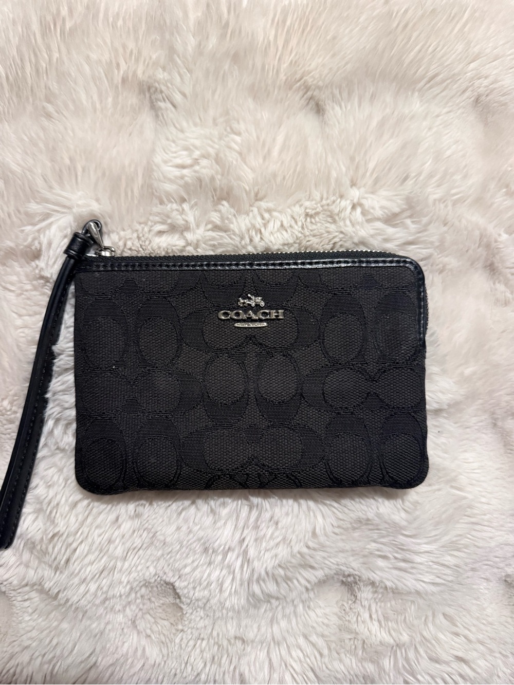 Coach Black Signature Wristlet Wallet Zip Pouch Canvas Leather Trim - Picture 4 of 7